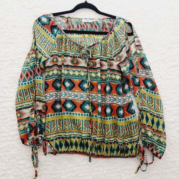 Blouse Size S Aztec Tribal Southwest Lightweight Boho Festival Boho Whimsycore - Picture 1 of 16